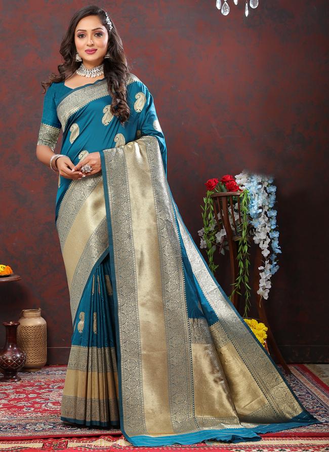 Soft Silk Sky Blue Traditional Wear Weaving Saree